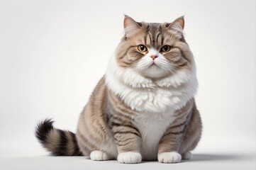 Obraz premium a fluffy cat sitting on a white surface looking at the camera with a serious look on its face and whised eyes, with a white of cat sitting cat on the cat face a