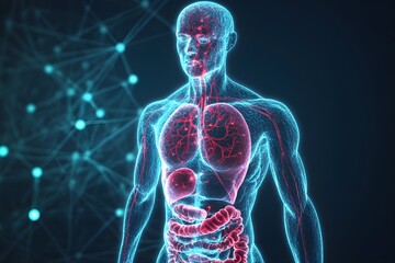 Holographic Human Anatomy Glowing Blood Vessels Cyan Red