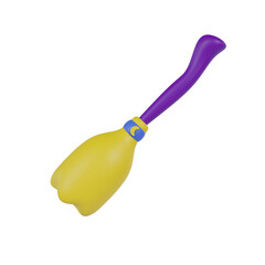 Cartoon Broomstick with Yellow Brush and Purple Handle on a Transparent Background