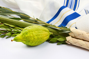 Sukkot Festival Symbols. Sukkot items featuring a lulav, etrog