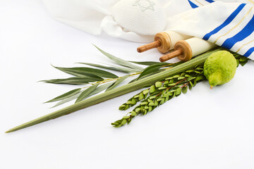Sukkot Symbols. Image of Sukkot symbols lulav, etrog, myrtle, willow