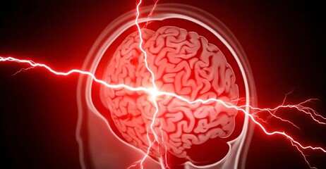 Dynamic brain activity highlights intense thought or neurological event with red energy surge