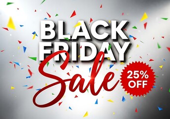 Obraz premium Black friday sale announcement with 25 percent off and confetti