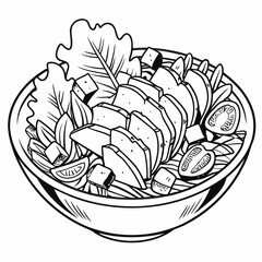 Caesar salad with chicken hand drawn engraving sketch Restaurant business concept Vector illustration.