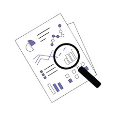Vector art of magnifying glass over financial report with charts