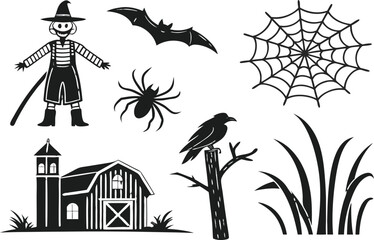 A black vector silhouette set of birds on a decorative floral branch illustration