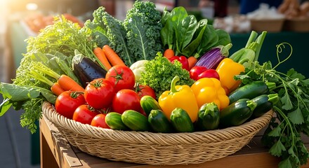 Fototapeta premium Fresh Organic Farm Grown Vegetables Ready For Healthy Eating