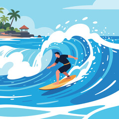 Surfer riding a wave on a sunny day