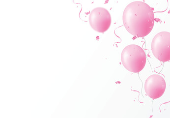 Pink pastel balloons, with confetti and ribbon