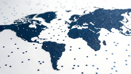 Obraz premium Abstract World Map with Dark Blue Continents and Scattered Dots on White