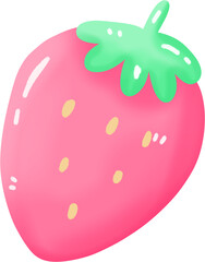 Cute Pink Strawberry with Green Leaf Illustration