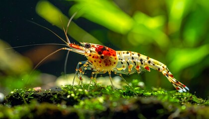 Close-up of a colorful shrimp in an aquarium