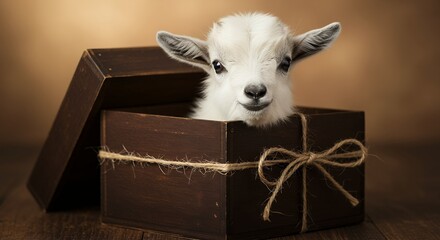 Goat in gift box conceptual image for commercial use