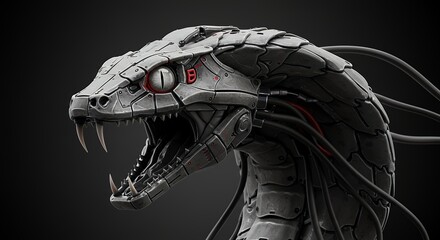 Mechanized cobra head illustration metallic robotic design concept