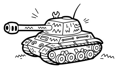 Obraz premium Cute Cartoon Tank Doodle Illustration
