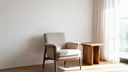Fototapeta premium Minimalist chair and table by window