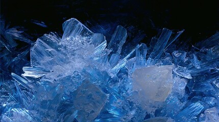 Fototapeta premium faint. A close-up macro shot of a pristine glowing ice crystal emitting faint electric blue arcs of light as it fractures. STEM education sheets.