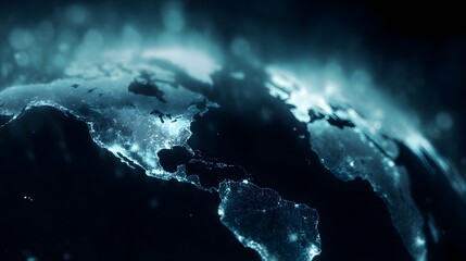 Luminous globe of Earth at night with bright lights highlighting continents suggesting global connectivity and digital networks