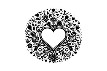 Ornamental heart shape with floral elements and hearts love decorative