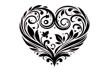 Ornate black heart floral design swirl