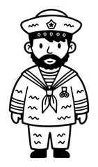 Cute Cartoon Sailor in a Navy Uniform Doodle