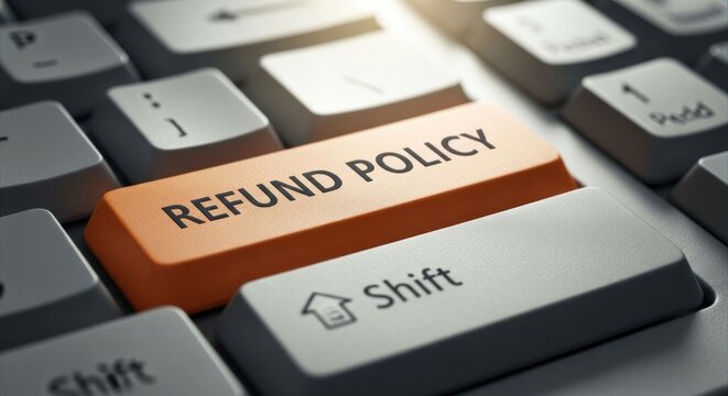 Close-up of computer keyboard key with "REFUND POLICY" text