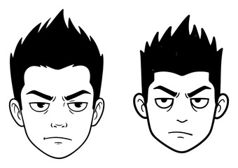 Angry Man Face with Spiky Hair Anime Style