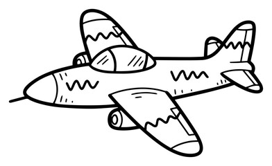 Military Fighter Jet Airplane in a Doodle Style