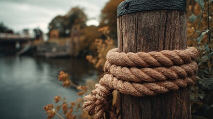 Fototapeta premium Nautical rope tied to a post