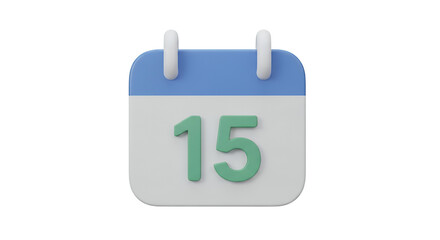 3D Calendar Icon Number 15 Transparent Background
