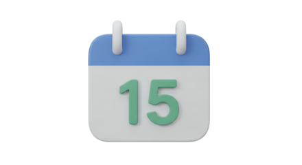 3D Calendar Icon Number 15 Transparent Background