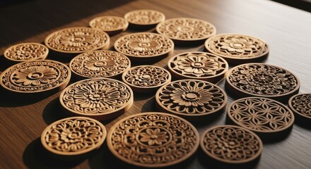 Wooden coasters, intricate designs