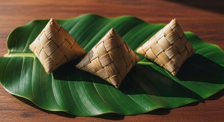 Woven triangle treats on large leaf