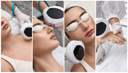 Photorejuvenation procedure with intense pulsed light IPL for photorejuvenation of woman face and...