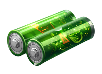 Stylized Green AA Rechargeable Batteries PNG Isolated on Transparent Background