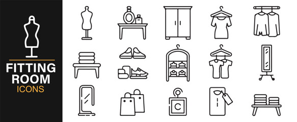 Minimalist fitting room symbols – boutique dressing area icons for fashion and shopping themes