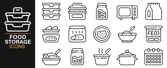 Kitchen storage illustration set – minimalist icons of food jars, bowls, and cooking pots