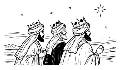 Three Wise Men Following the Star of Bethlehem