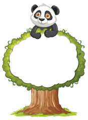Cartoon Panda Above Tree With Blank Sign Space