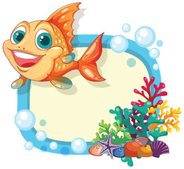 Smiling Cartoon Fish with Coral Reef Frame