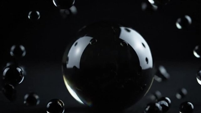 A black, glossy orb shatters and breaks apart, only to quickly reform and become whole again in a mesmerizing display