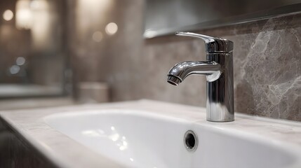 Modern chrome faucet over a white bathroom sink