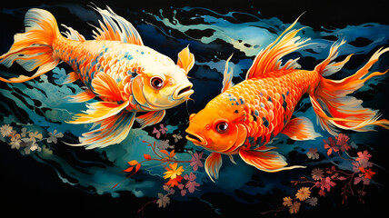 Painting of two koi fish swimming