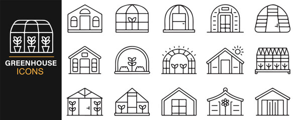 Greenhouse graphic collection – ecofriendly plant houses, domes, and sustainable shelters