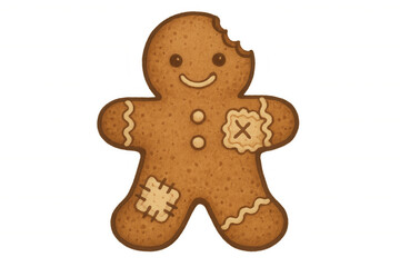 Happy gingerbread man cookie with a bite taken, celebrating christmas holiday and winter season traditions