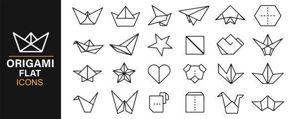 Origami animal and object icons – paper folding craft vector illustrations