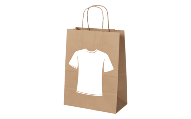 Brown paper bag with a white tshirt design isolated on transparent background perfect for showcasing your brand, creating mockups, or adding a touch of ecofriendliness to your designs