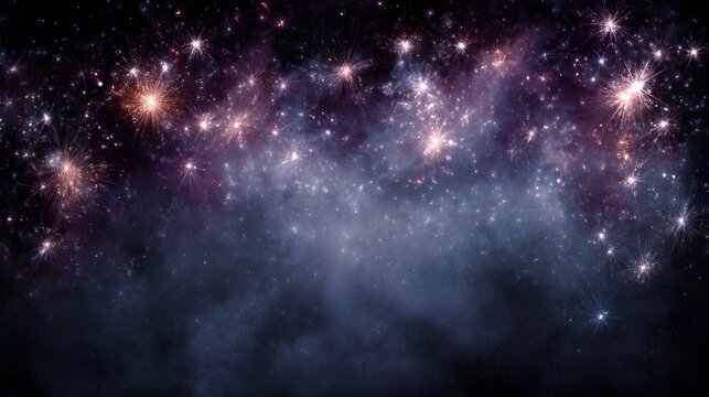 Vibrant fireworks exploding in a starry night sky - Powered by Adobe