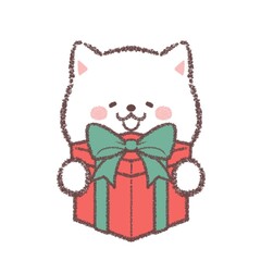 プレゼントをもらって喜ぶ白柴犬