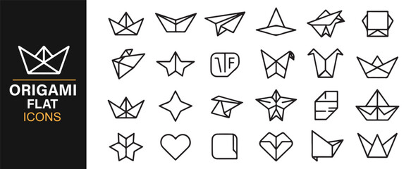 Origami flat icons collection – creative paper craft and geometric folding symbols